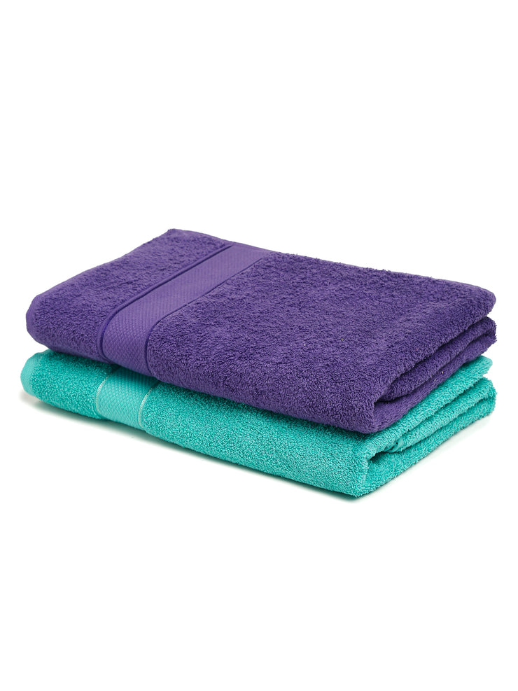 Creeva Sea Green & Violet 2 Pc Solid 525 GSM Bath Towel Set