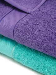 Creeva Sea Green & Violet 2 Pc Solid 525 GSM Bath Towel Set