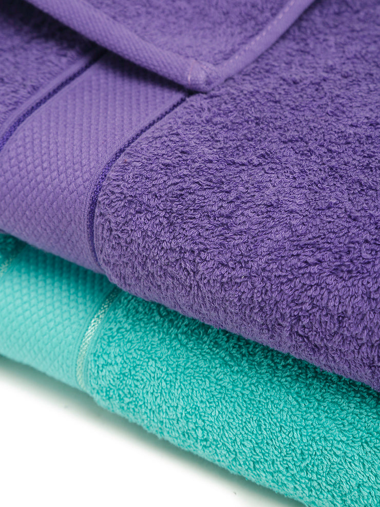 Creeva Sea Green & Violet 2 Pc Solid 525 GSM Bath Towel Set