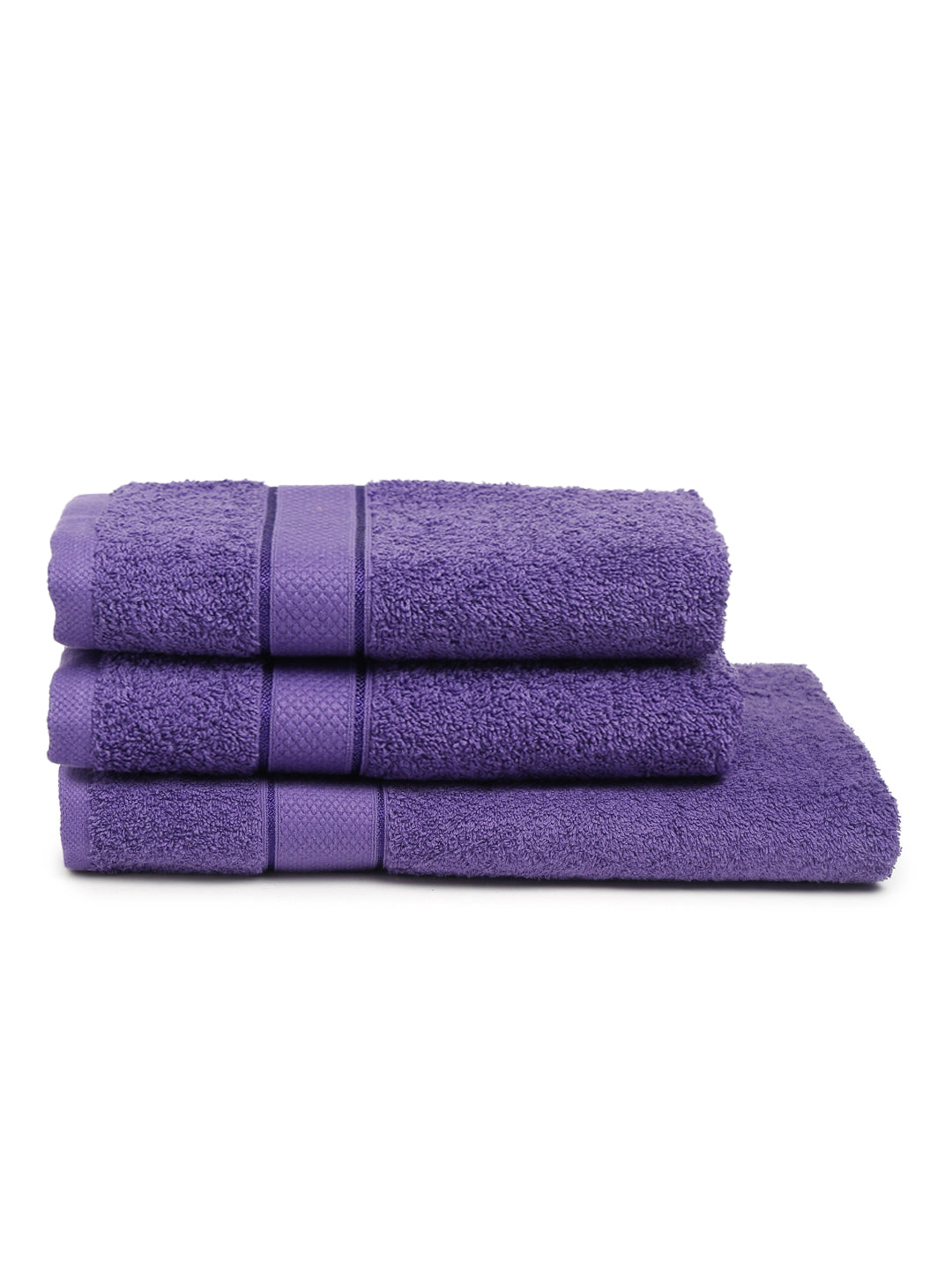 Creeva 100% Cotton 3 Pcs Hand & Bath Towel Set, 525 GSM (Purple)