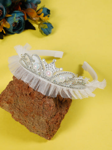 Creeva Girls Pink Embellished Crown Hair Band -White Color