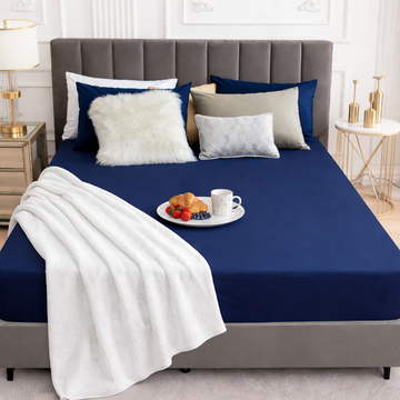 Waterproof Terry Mattress Protector with Elastic Skirting - Navy Blue