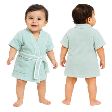 Melodious Baby Bliss Cotton Bathrobe with Front Pocket - (Light Green)