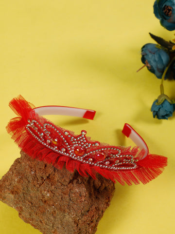 Creeva ,Girls Pink Embellished Crown Hair Band Red color