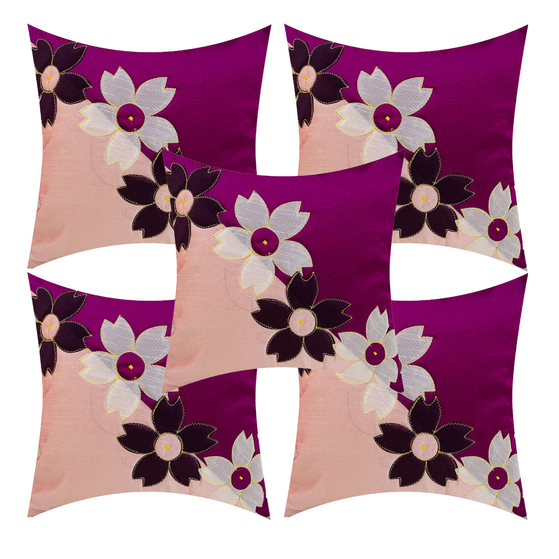 CREEVA Set of 5 Silk Cushion Covers | 4 Rose Purple | 16 x 16 INCH or 40 x 40 CM