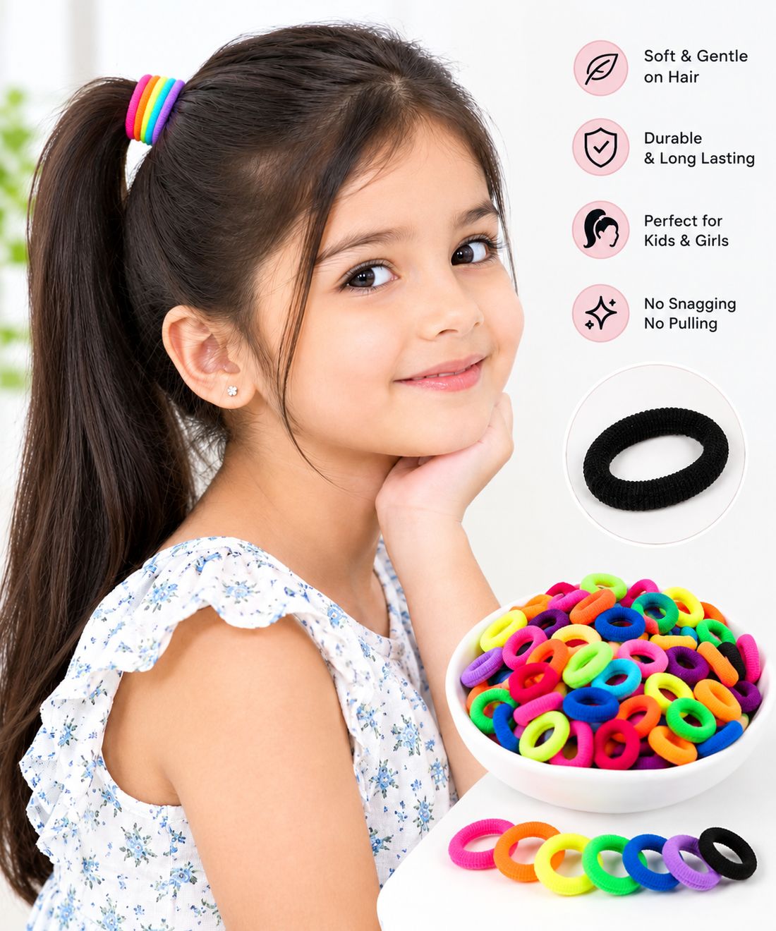 Creeva, 100 Pcs Small Hair Bands for Girls & Kids – Colorful Mini Rubber Hair Ties