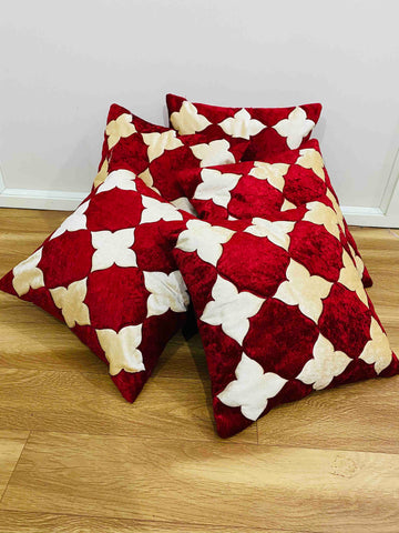 Set of 5 Velvet Cushion Covers | Star Design Red | 16 x 16 INCH or 40 x 40 CM