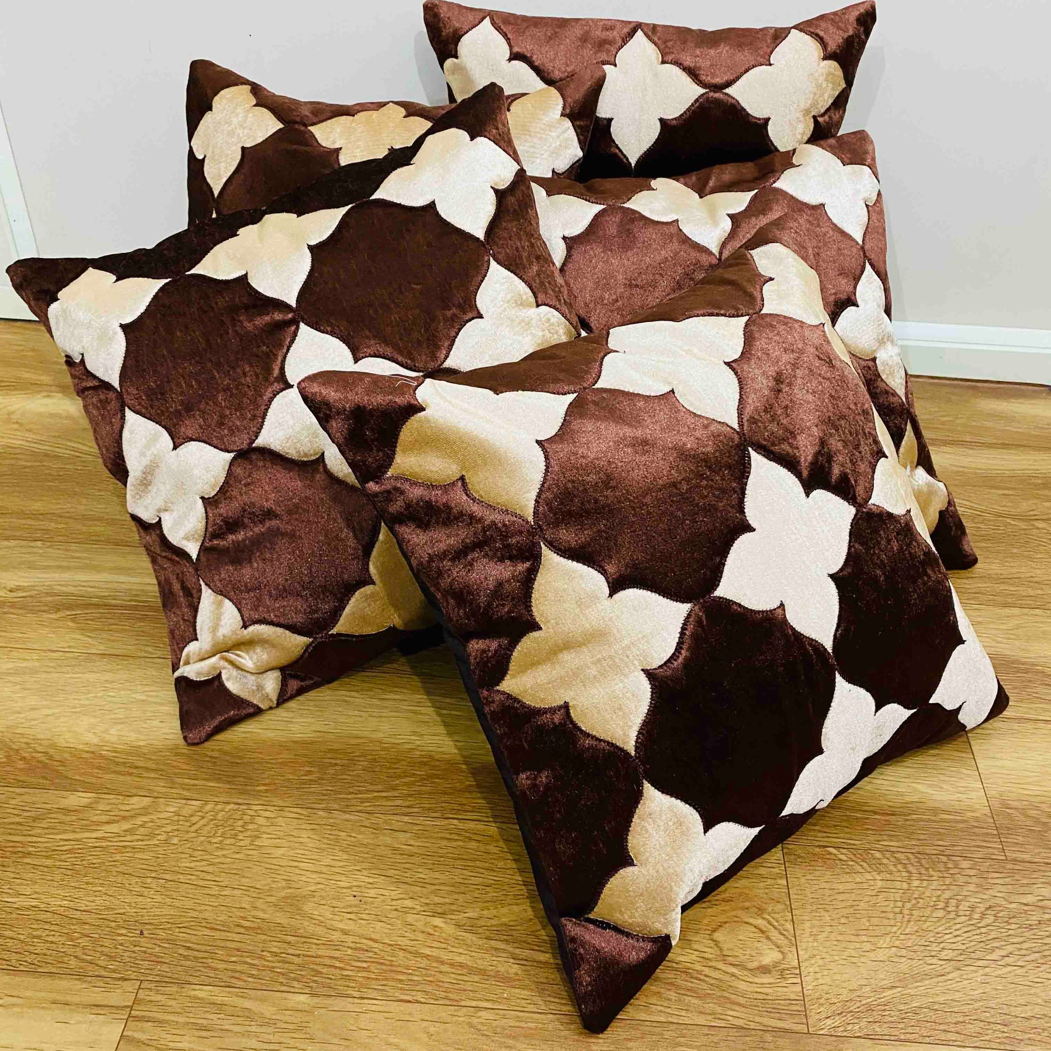 Set of 5 Velvet Cushion Covers | Star Design Brown | 16 x 16 INCH or 40 x 40 CM