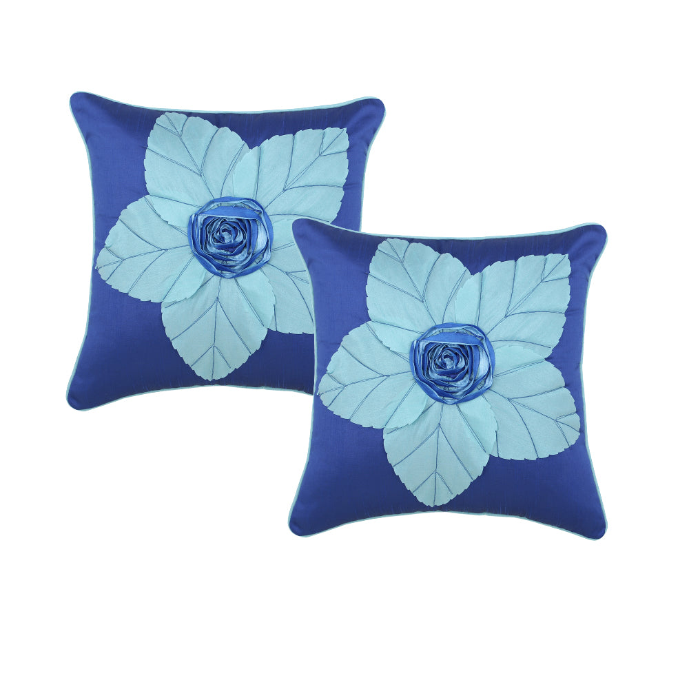 CREEVA Set of 5 Silk Cushion Covers | Super Patta Royal Blue | 16 x 16 INCH or 40 x 40 CM