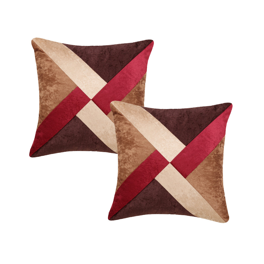 CREEVA Set of 5 Velvet Stripe Cushion Covers | Brown | 16 x 16 INCH or 40 x 40 CM