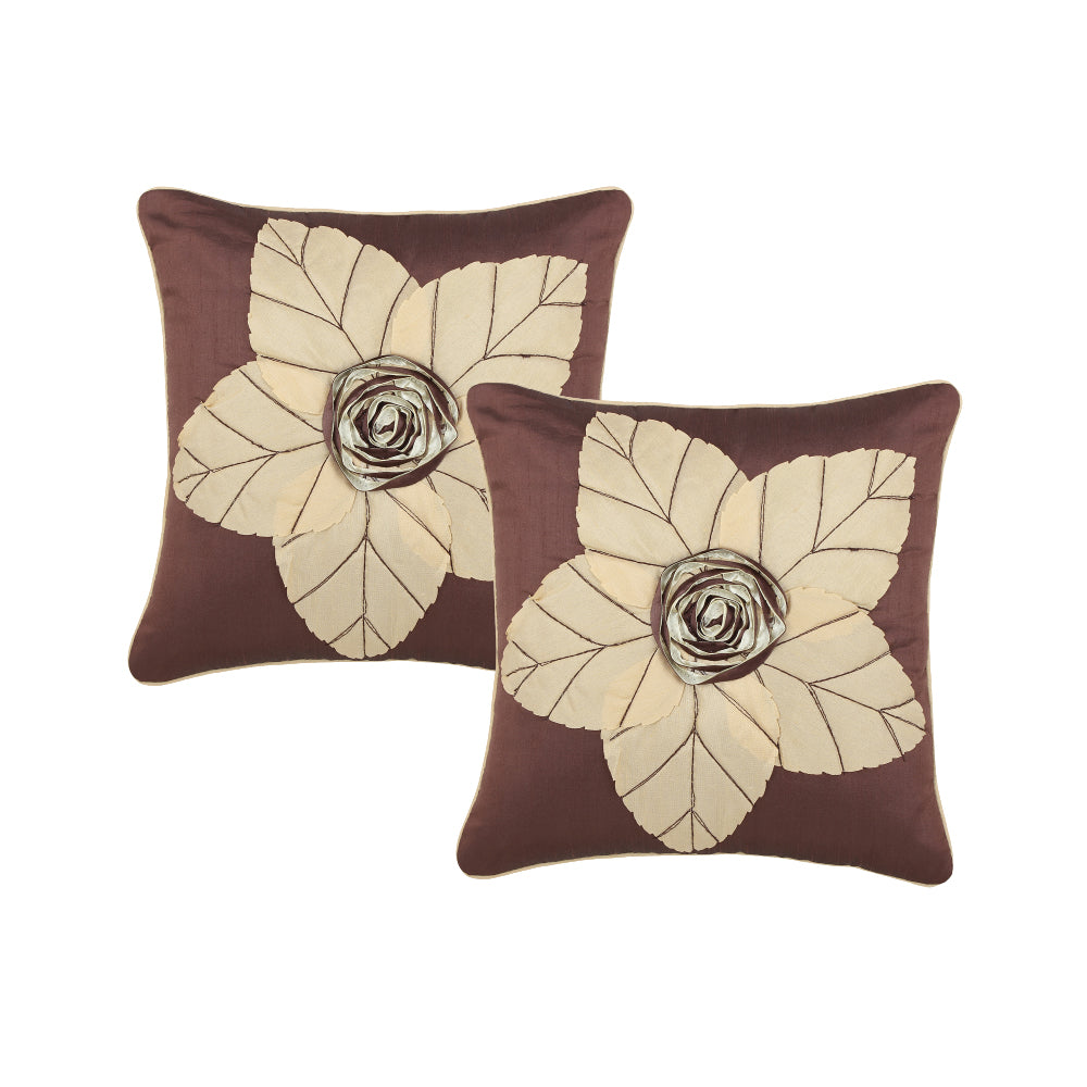 CREEVA Set of 5 Silk Cushion Covers | Super Patta Brown | 16 x 16 INCH or 40 x 40 CM