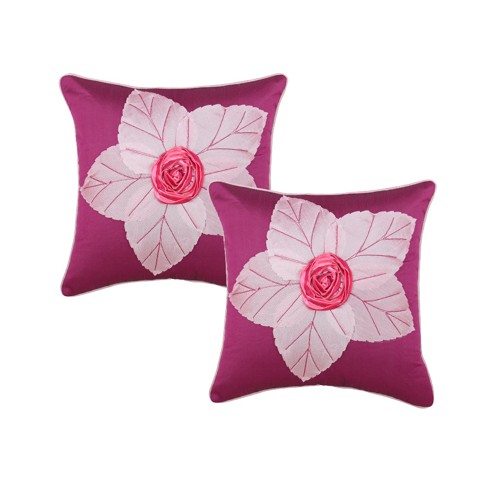 CREEVA Set of 5 Silk Cushion Covers | Super Patta Purple | 16 x 16 INCH or 40 x 40 CM