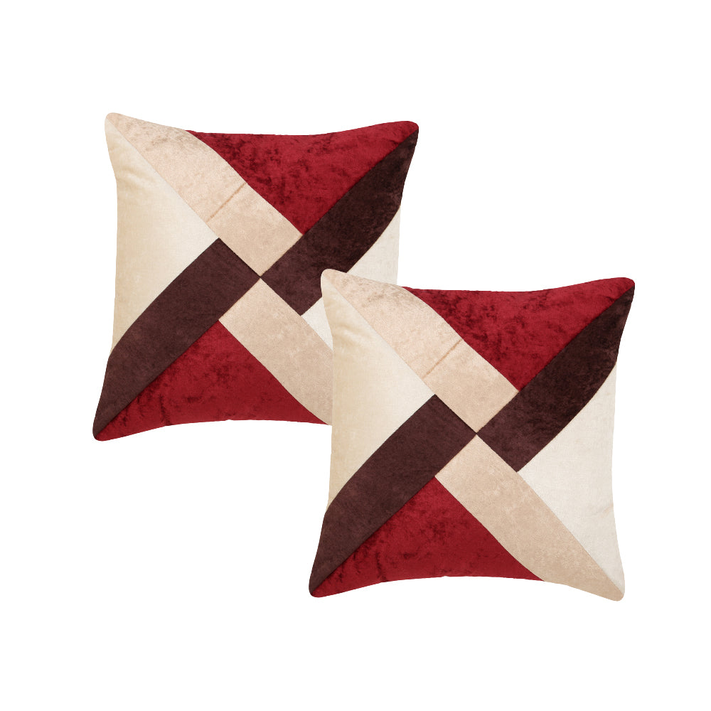 CREEVA Set of 5 Velvet Stripe Cushion Covers | Red | 16 x 16 INCH or 40 x 40 CM