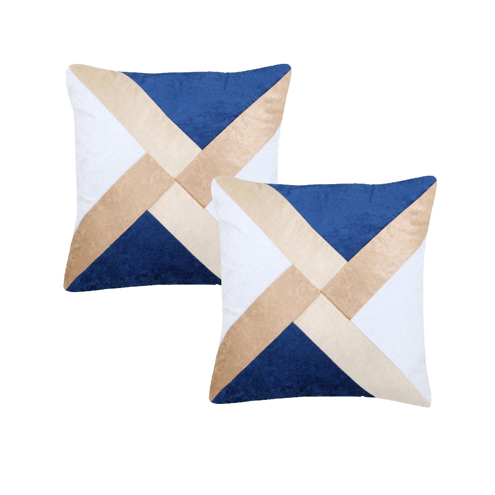 CREEVA Set of 5 Velvet Stripe Cushion Covers | Royal Blue | 16 x 16 INCH or 40 x 40 CM
