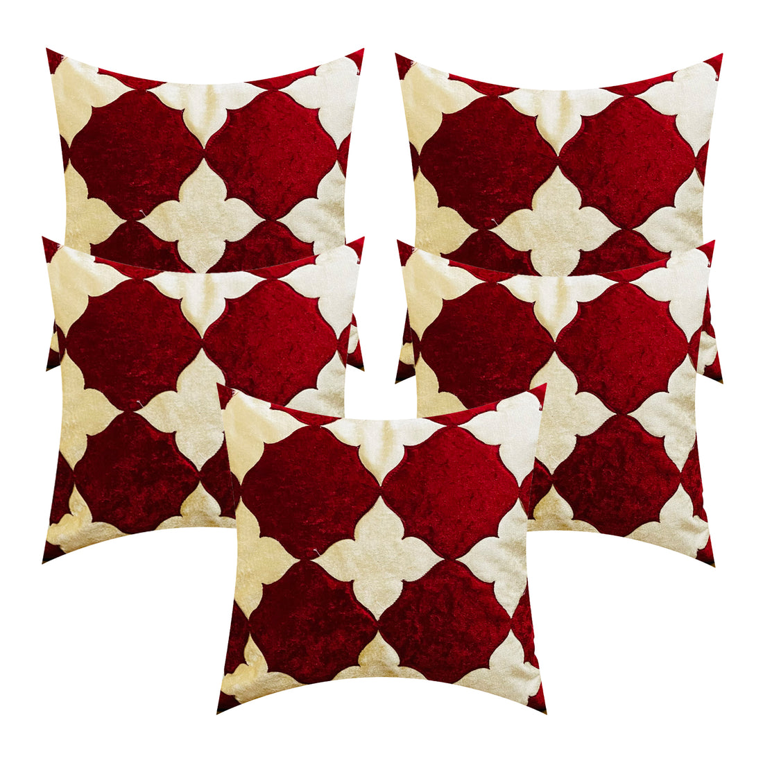 CREEVA Set of 5 Velvet Cushion Covers | Star Design Red | 16 x 16 INCH or 40 x 40 CM