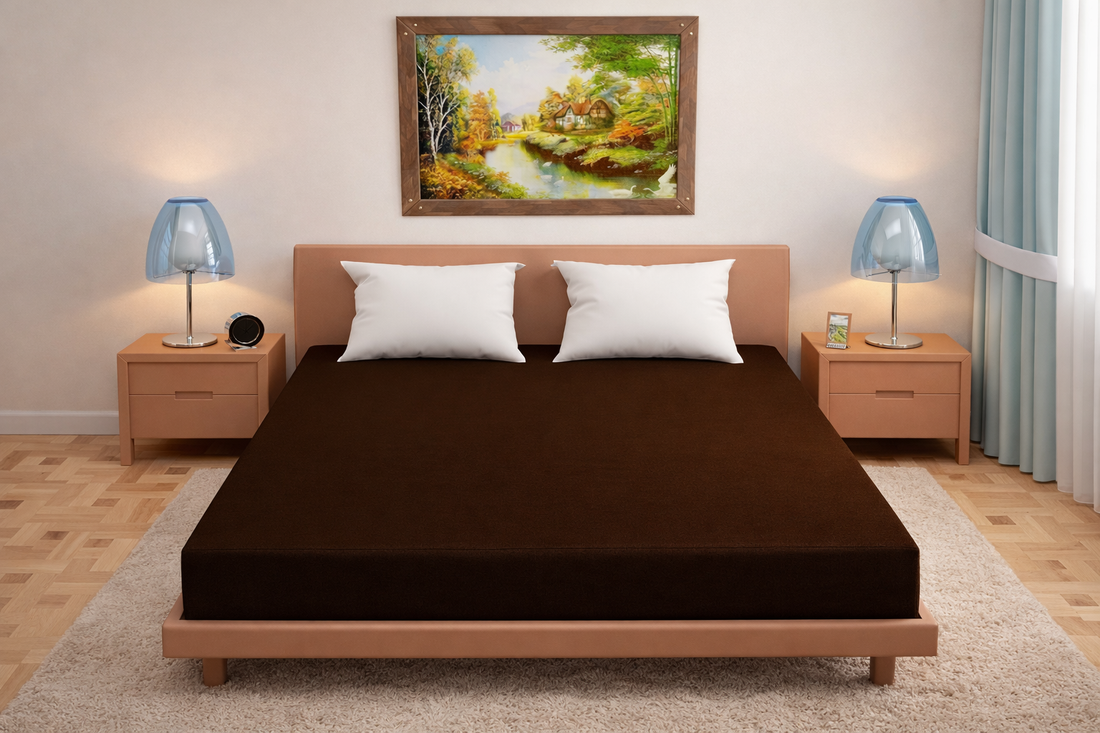 Waterproof Terry Mattress Protector with Elastic Skirting - Coffee