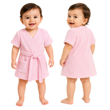 Melodious Baby Bliss Cotton Bathrobe with Front Pocket - (Baby Pink)