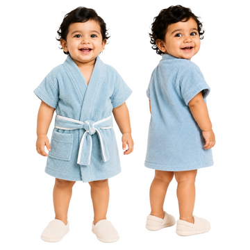 Melodious Baby Bliss Cotton Bathrobe with Front Pocket - (Sky Blue)