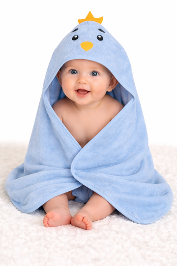 CREEVA Cuddle Baby/Kids Hooded Bath Towel in Ruddy Blue – Soft 100% Cotton with Cute Cartoon Face & 3D Ears, Super Absorbent Bath Wrap for Newborns & Toddlers | (0-5 Years)