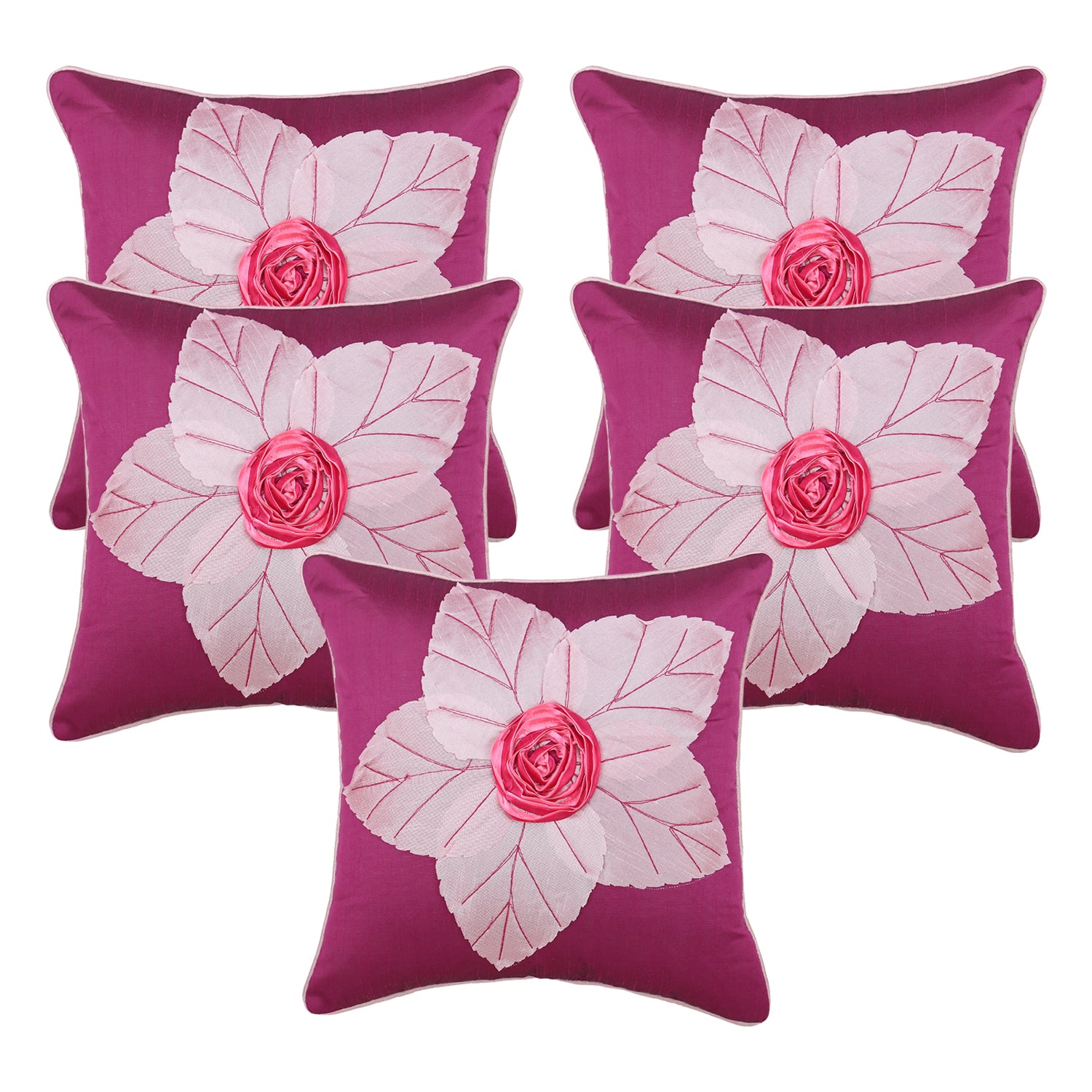 Set of 5 Silk Cushion Covers | Super Patta Purple | 16 x 16 INCH or 40 x 40 CM