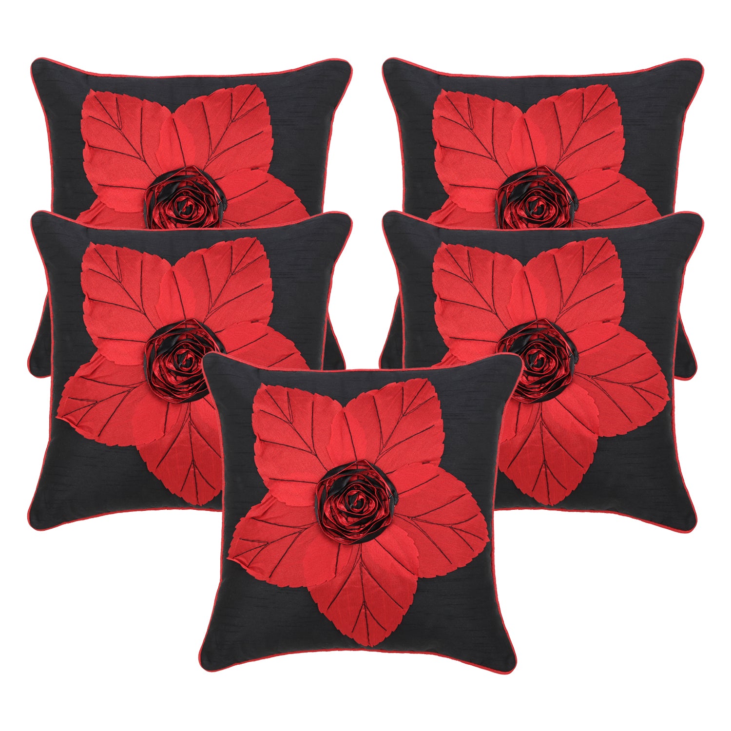 Set of 5 Silk Cushion Covers | Super Patta Red | 16 x 16 INCH or 40 x 40 CM