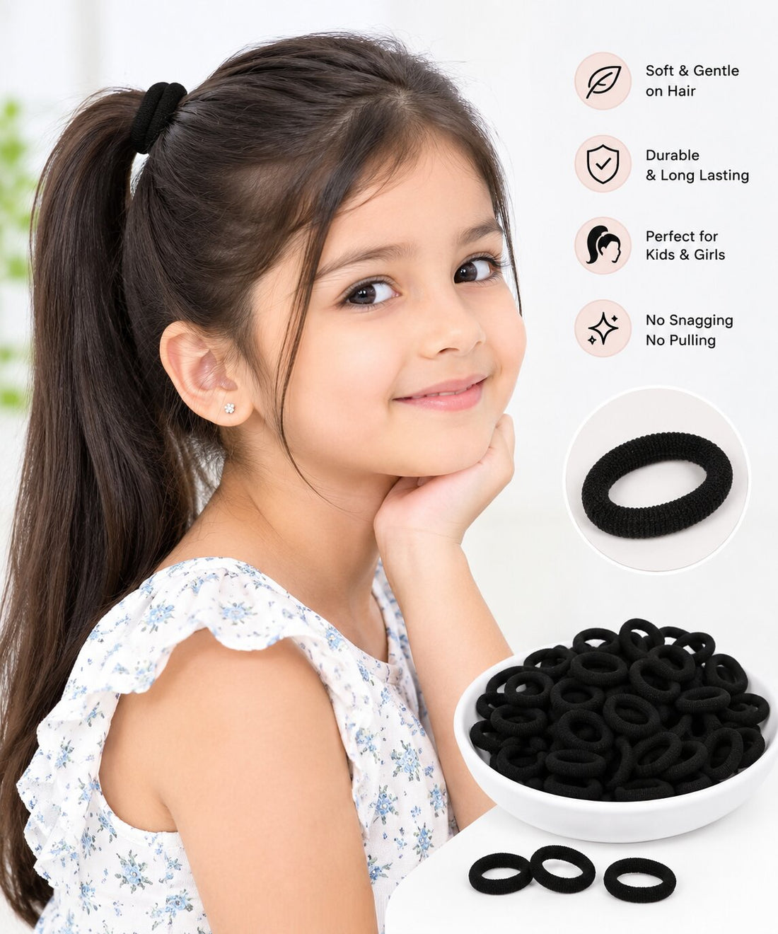 Creeva, 100 Pcs Black Mini Hair Rubber Bands for Kids & Baby Girls