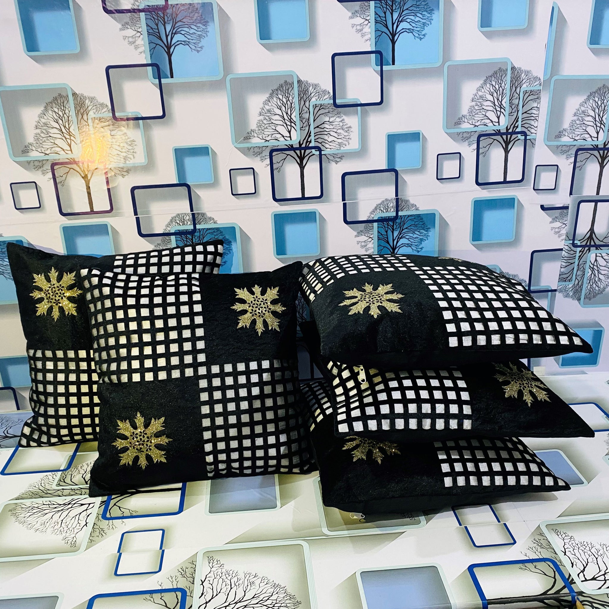 Set of 5 Velvet Cushion Covers | Zarin Patta Black | 16 x 16 INCH or 40 x 40 CM