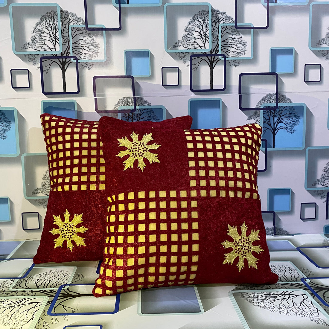 CREEVA Set of 5 Velvet Cushion Covers | Zarin Patta Brown | 16 x 16 INCH or 40 x 40 CM