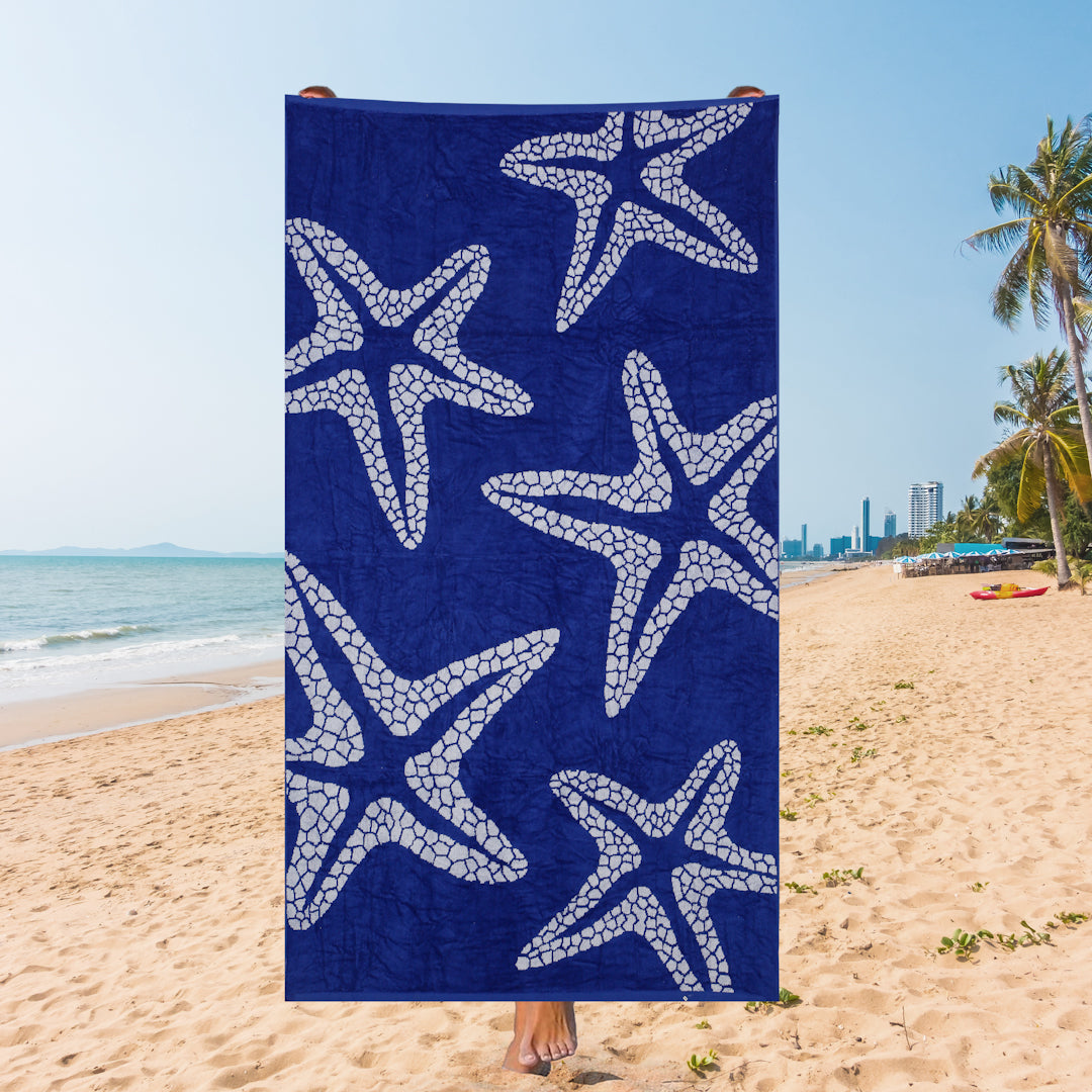 Starfish Mosaic Beach Towel – Coastal Blue Design, 105 x 180 cm