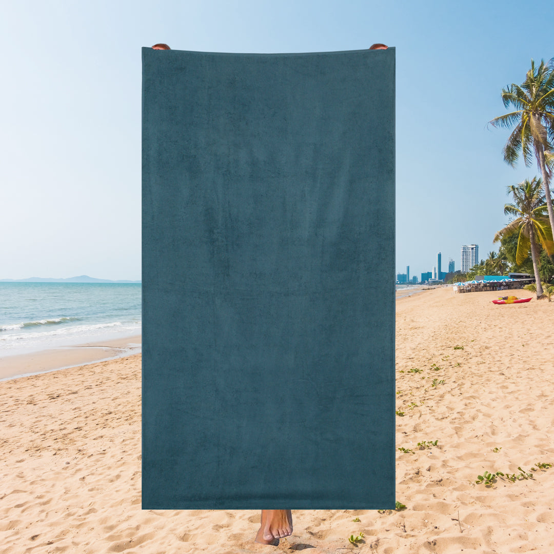 Stormy Sea Solid Beach Towel – Deep Grey Blue, 105 x 180 cm