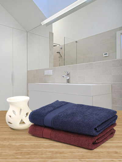 Creeva Wine & Navy 2 Pc Solid 525 GSM Bath Towel Set