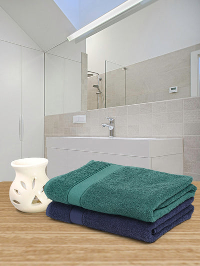 Creeva Navy & Dark Green 2 Pc Solid 525 GSM Bath Towel Set