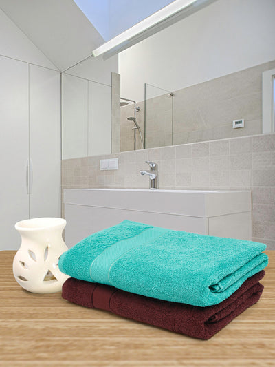 Creeva Wine & Sea Green 2 Pc Solid 525 GSM Bath Towel Set