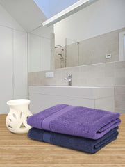 Creeva Navy & Violet 2 Pc Solid 525 GSM Bath Towel Set