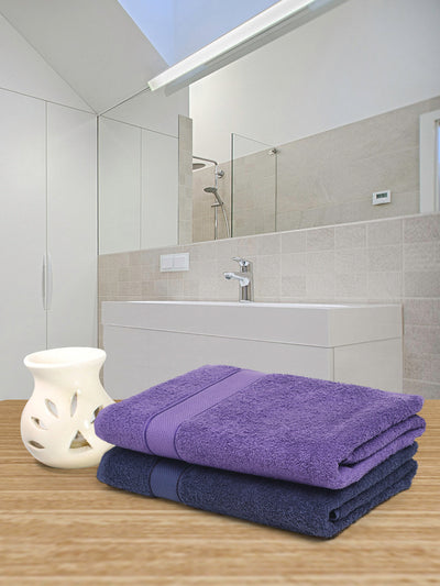 Creeva Navy & Violet 2 Pc Solid 525 GSM Bath Towel Set