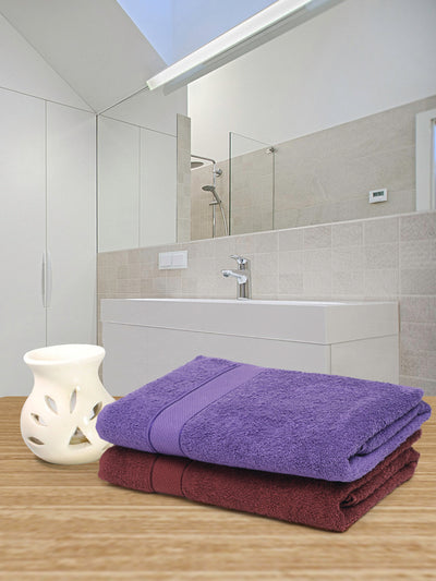 Creeva Wine & Violet 2 Pc Solid 525 GSM Bath Towel Set