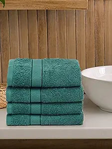 Creeva 100% Cotton 4 Pcs Hand Towel Set, 525 GSM, 40x60 cm (Dark Green)