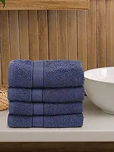Creeva 100% Cotton 4 Pcs Hand Towel Set, 525 GSM, 40x60 cm (Navy)