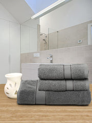 Creeva 100% Cotton 3 Piece Hand & Bath Towel Set, 525 GSM (Grey)