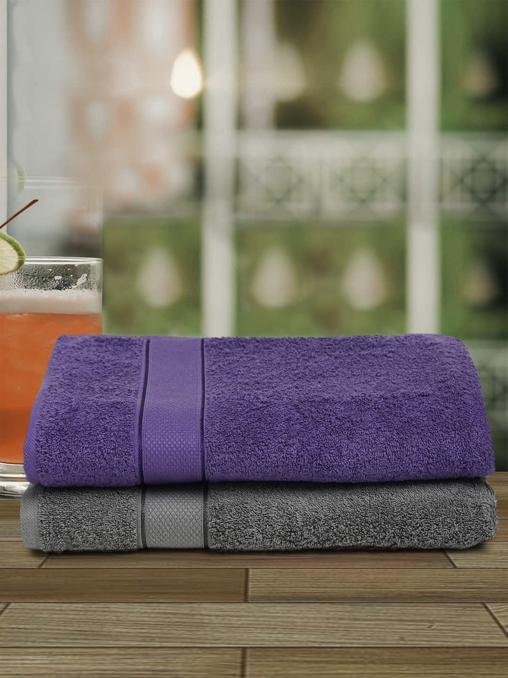 Creeva Grey & Violet 2 Pc Solid 525 GSM Bath Towel Set