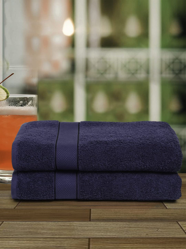 Creeva Navy 2 Pc Solid 525 GSM Bath Towel Set