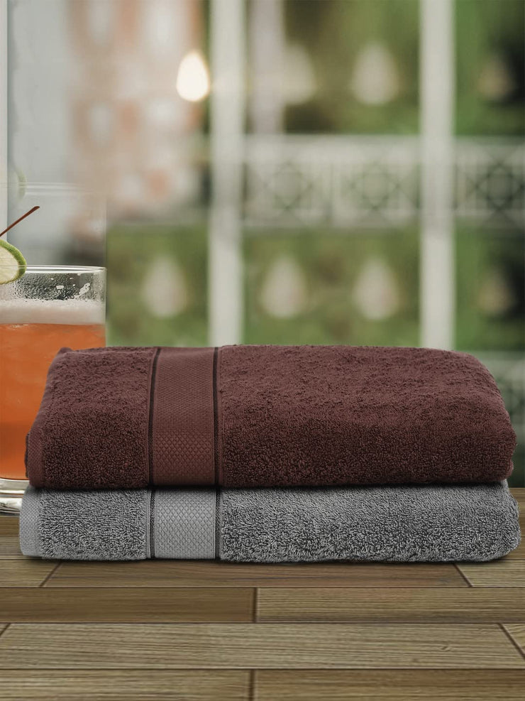 Creeva Grey & Wine 2 Pc Solid 525 GSM Bath Towel Set